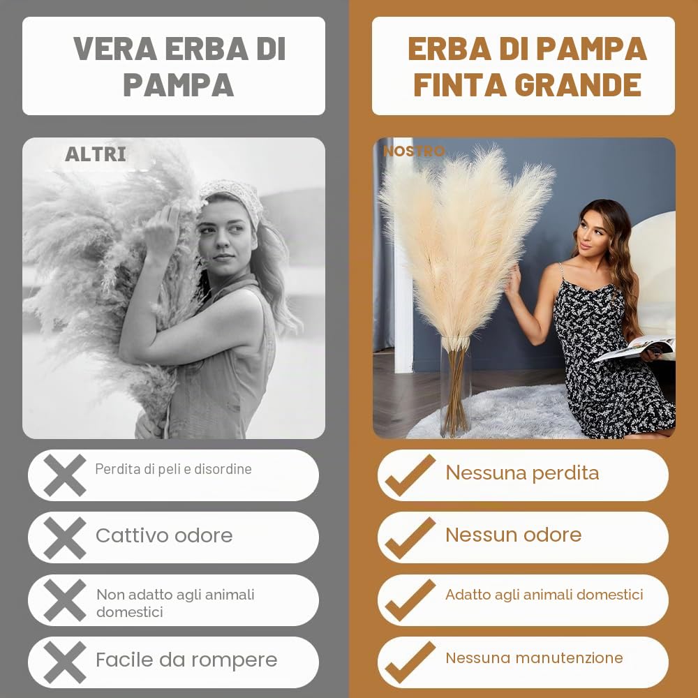 Erba della pampa artificiale, 7 pezzi, 97 cm, grande, erba della pampa essiccata, alta erba della pampa, soffici e sintetici, per matrimoni, soggiorno, camera da letto, decorazione per la