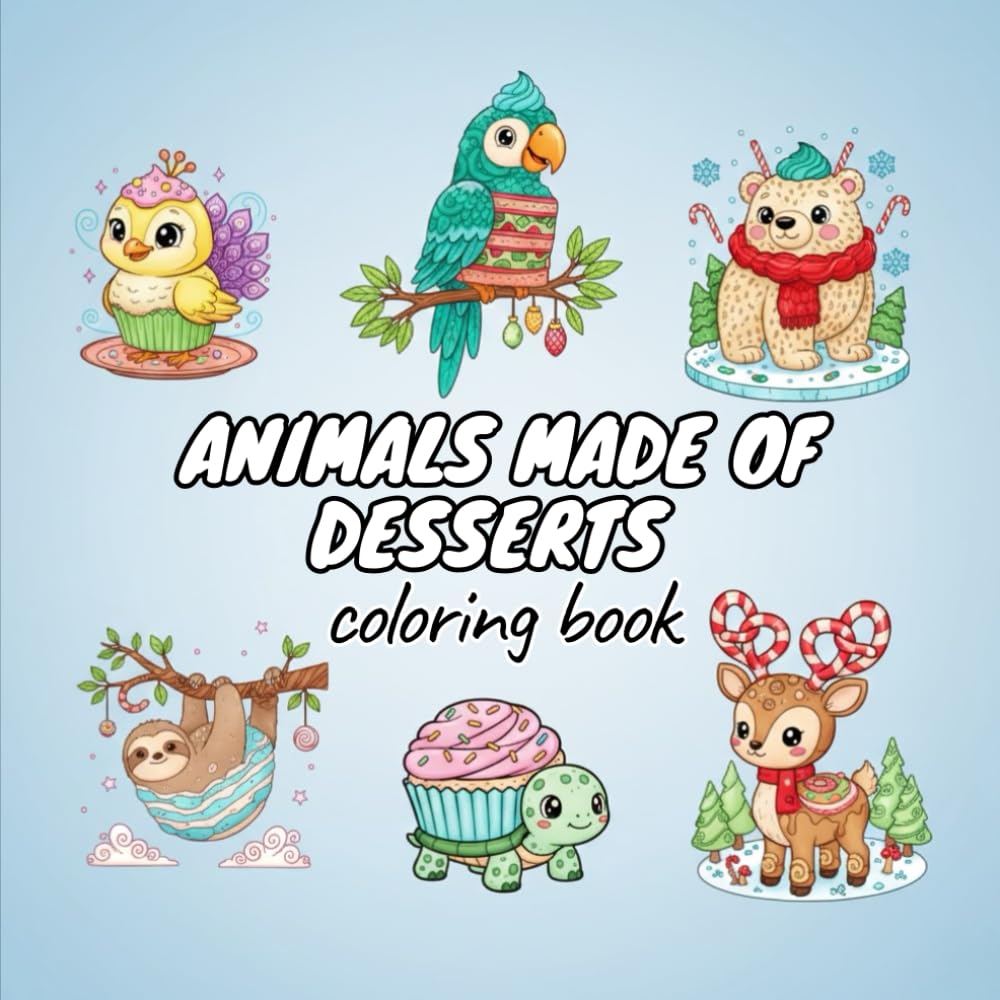 Animals Made of Desserts Coloring Book: Adorable Candy, Cake, Ice Cream & Dessert Animals | Fun Relaxing Coloring Pages for All Ages