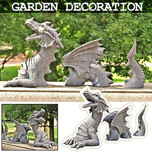 Owill Large Gothic Dragon Statue Garden Decor - The Dragon of Castle Moat Lawn Statue, Garden Sculptures & Statues, Dragon Lawn Ornaments Decorations for Garden Patio Yard (Grey)