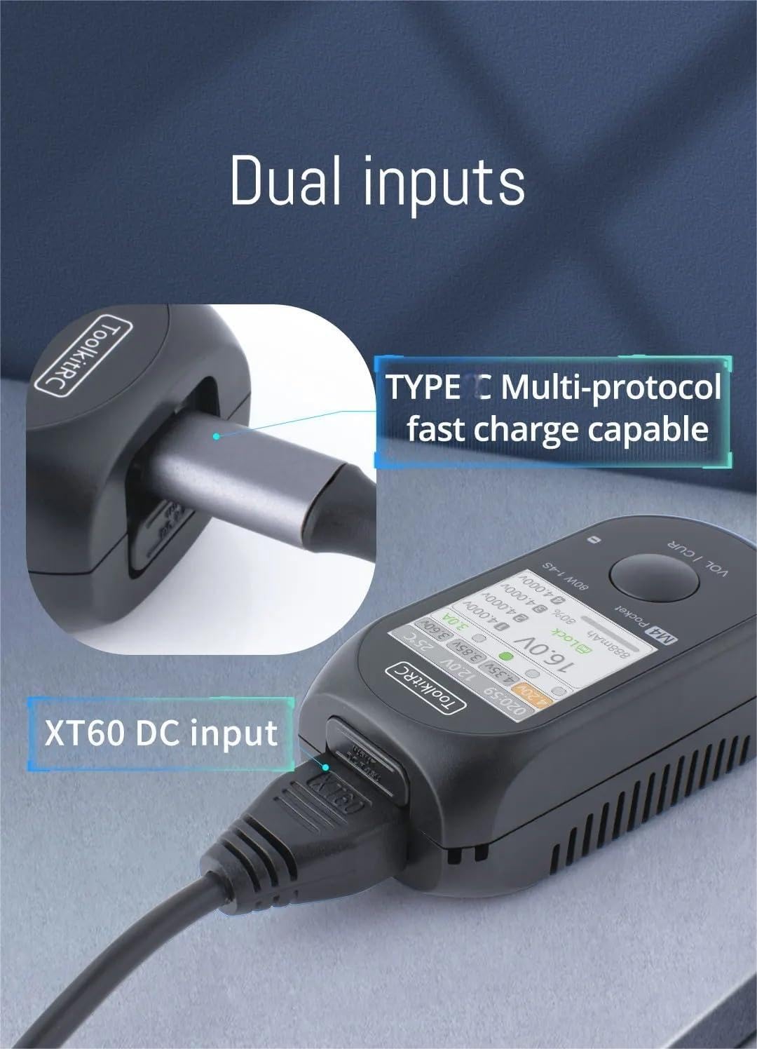 ToolkitRC M4 80 W 5A MINI kieszonkowa inteligentna kompaktowa ładowarka balansowa wbudowane wyjście USB-C XT30 XT60 dla baterii 1-4S Lipo LiHv Life (kieszeń M4 z SC100)