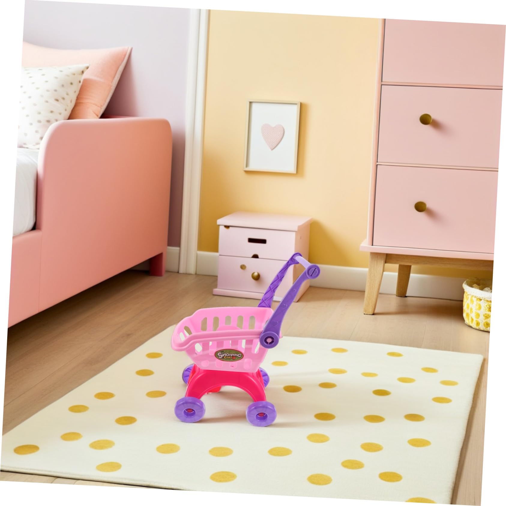 BESPORTBLE Carrello della Spesa Giocattolo per Bambini in Plastica Facile da Manovrare Accessori Frutta, per Gioco di Ruolo Realistico in Casa e Momenti Genitore-figlio