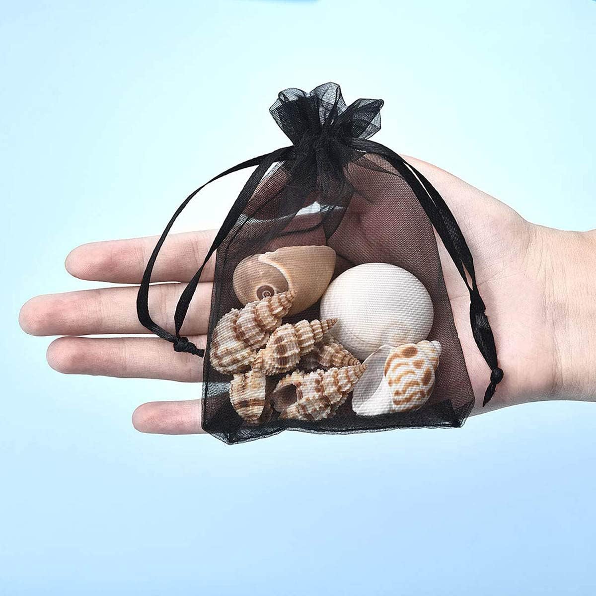 Pack of 100 Sheer Organza Mesh Drawstring Gift Bags 4x6 Inch Black image 2