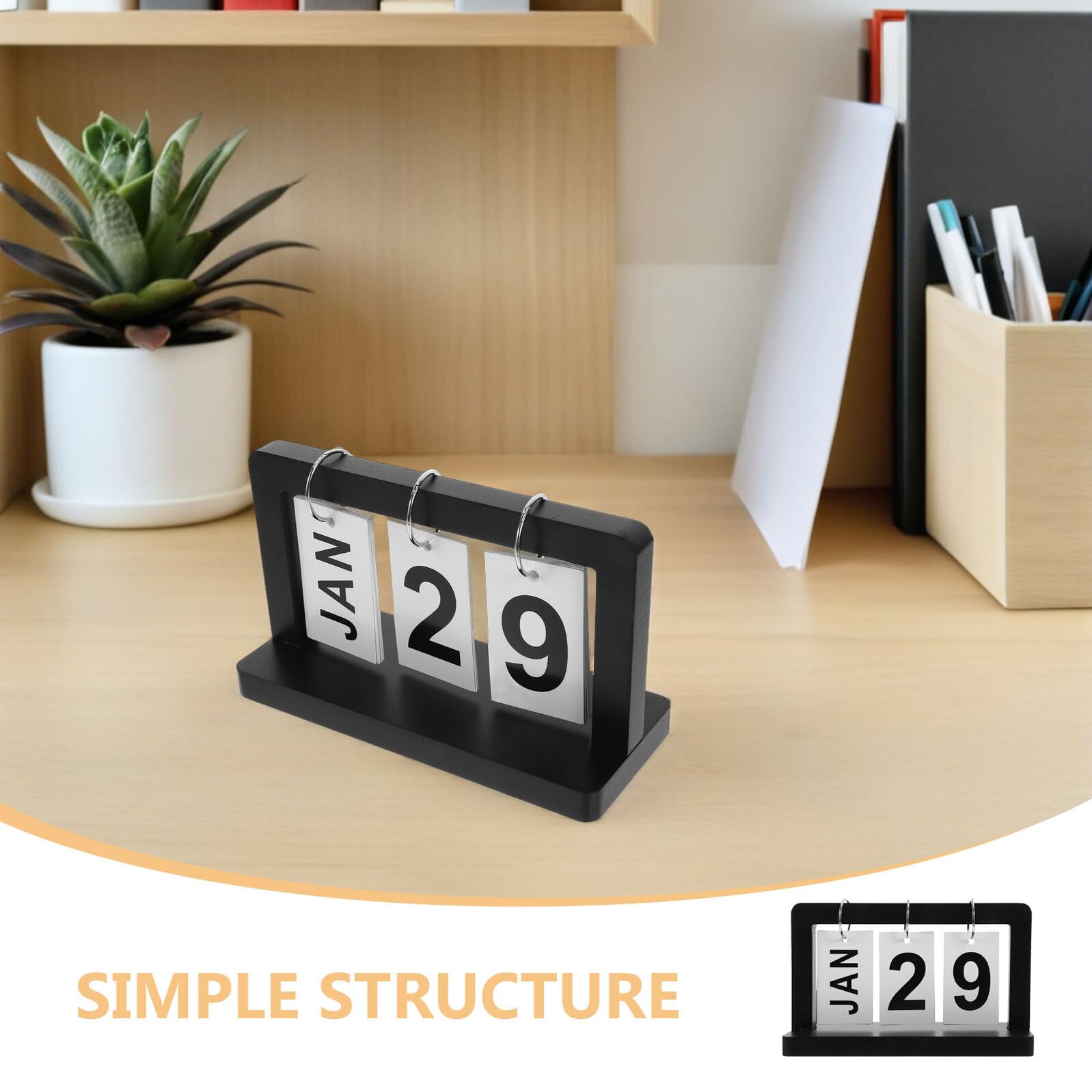 jojofuny Holz Klappkalender Tischkalender Ewiger Flipkalender für Schreibtisch mit Großer Monats und Datumsanzeige Wiederverwendbarer Vintage Tagesplaner für Büro und Zuhause
