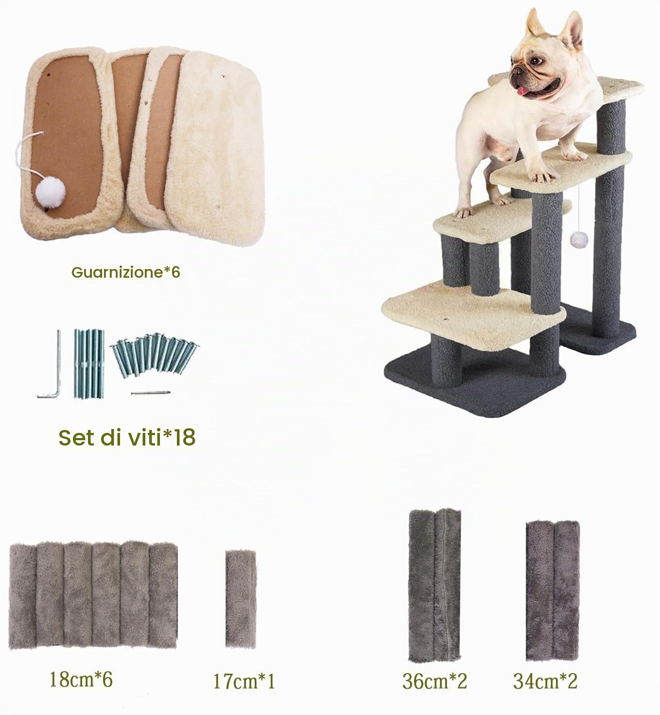 Scaletta Per Cani Alto18cm~76cm Combinazione libera,Letti,Divano Rampa Per Cani,Adatto A Gatti e Gattini Anziani Scaletta Per Gatti.(Beige/Grigio Scuro)
