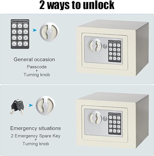 Miniatura 4 de Caja fuerte digital de seguridad para oficina en casa, 0.17 cúbicos teclado seguro, protege dinero, joyas, pasaportes (blanco)