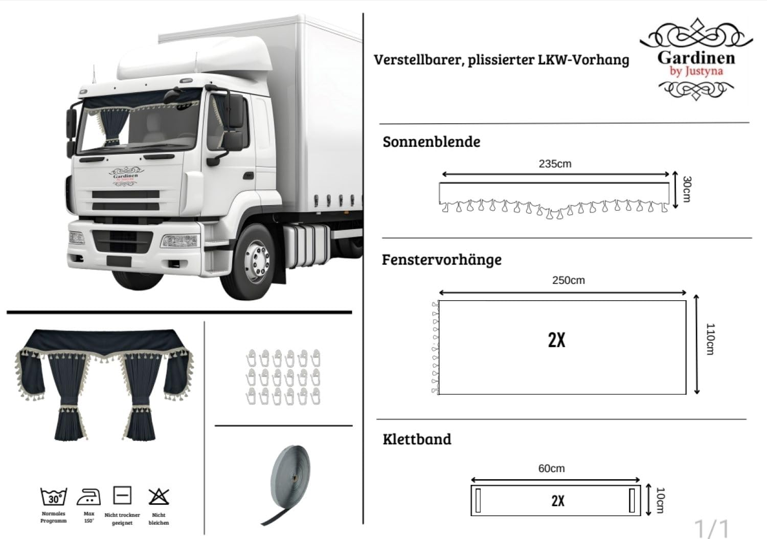 LKW Gardinen Blau Vorhänge 5 Teilig Verdunkelung Blickdicht Lichtschutz Pflegeleicht 50 Gardinenhacken