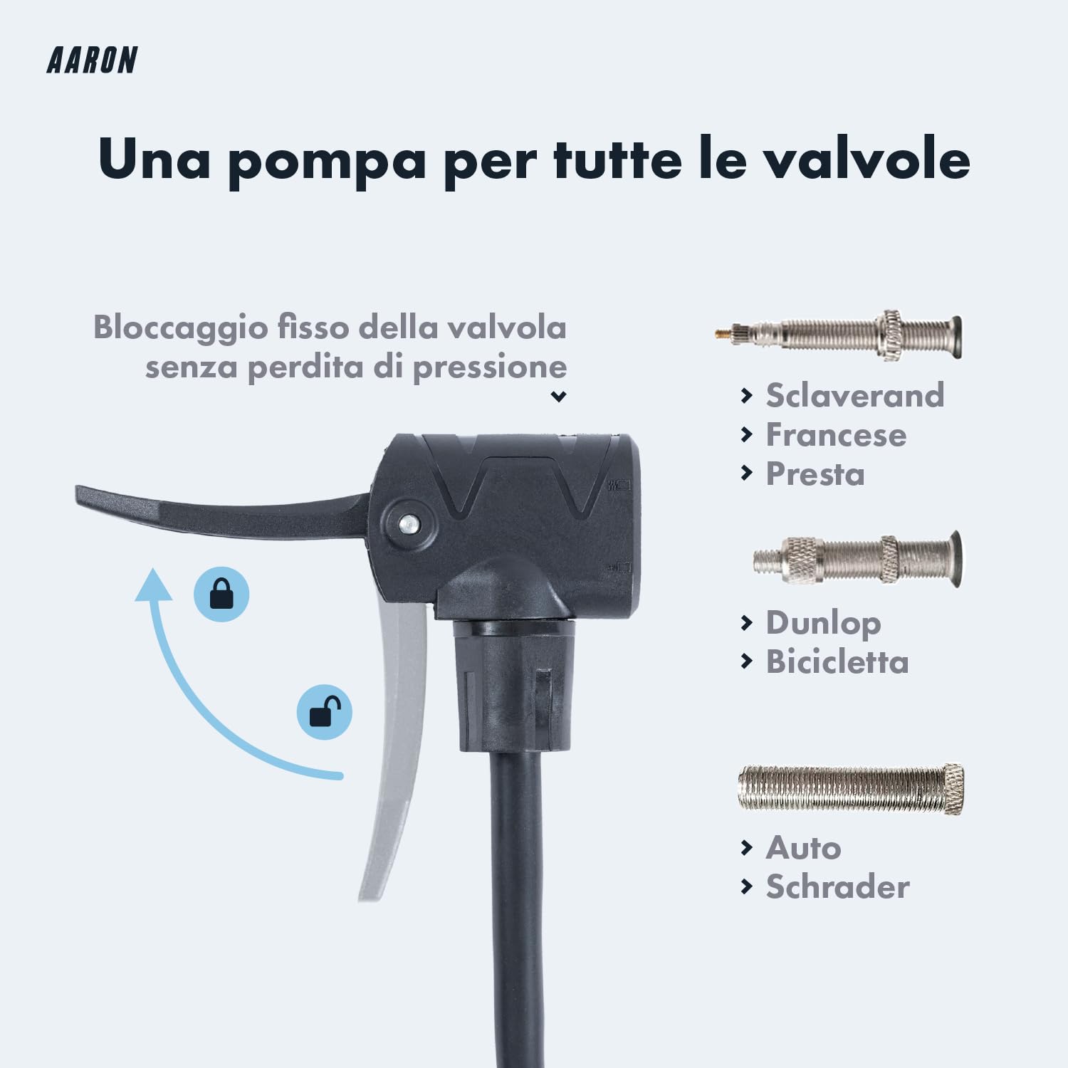 AARON Air Pompa da terra per bicicletta con manometro per tutte le valvole, pompa ad alta pressione per bicicletta da strada, pompa ad aria, pompa con attacco a sfera (grigio)