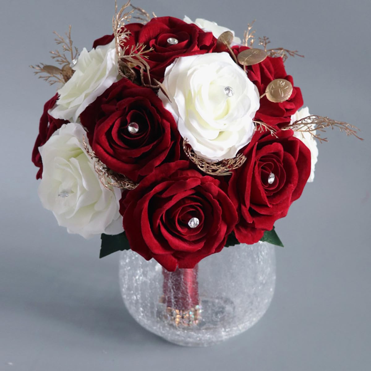 Hochzeit Braut Blumenstrauß,Künstliche Hand Blumen Rosen Brautstrauß Brautjungfer für Zeremonie Jahrestag Partei Braut Dusche Dekoration Hochzeit Sträuße (Burgunderrot Weiß)