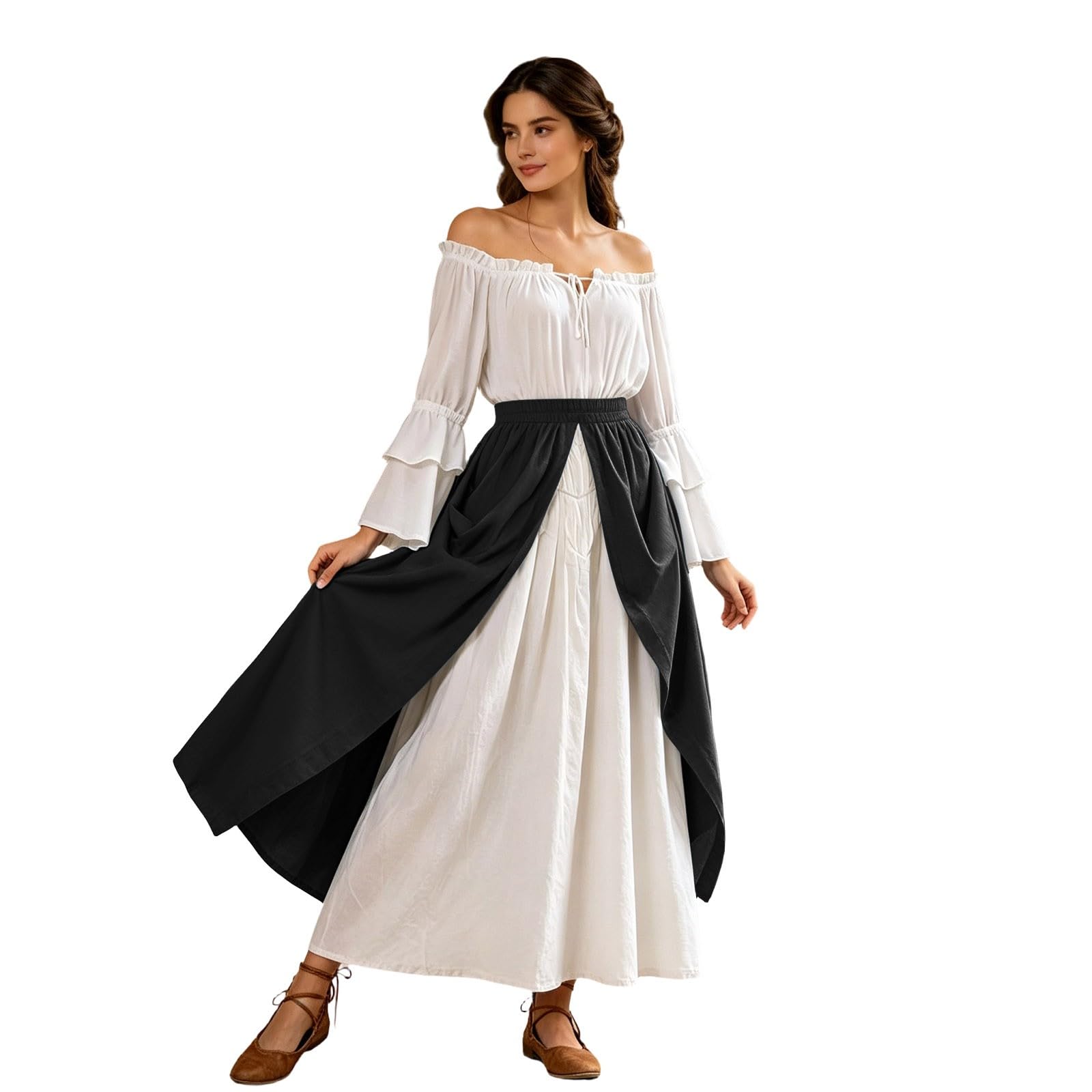Damen Midi Trachtenkleid Dirndlkleid Trachtenmode Oktoberfest Outfit Mittelalterliches Kostüm Halbrock für EIN Elegantes Hofkleid Ensemble Spitze Midi Dirndlkleid Kleid für Halloween