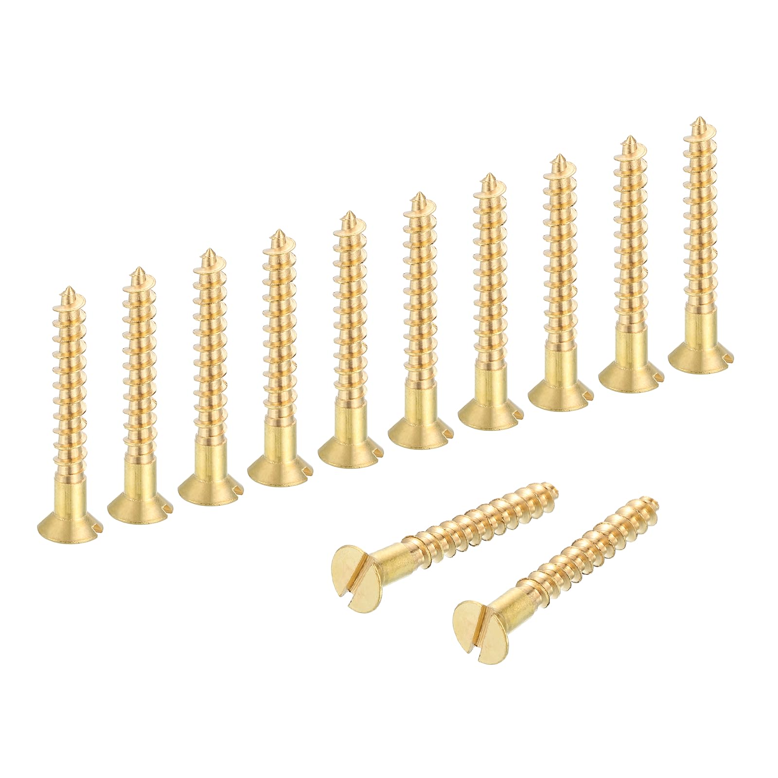 sourcing map Wood Screws, M4 x 30mm Brass Slotted Flat Head Self Tapping Screw Quick Metal Self-Tapping for Indoor Household Appliances Furniture Woodworking Pack of 12