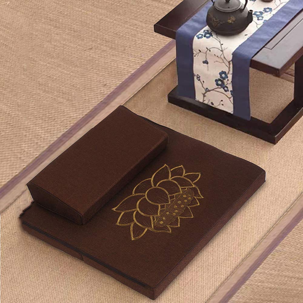 Grand coussin de méditation, tapis de méditation carré, fabriqué à la main, coussin de sol portable et pliable, coussin de yoga en fibre de coco et lin (taille : 70 x 70 cm, couleur : A)