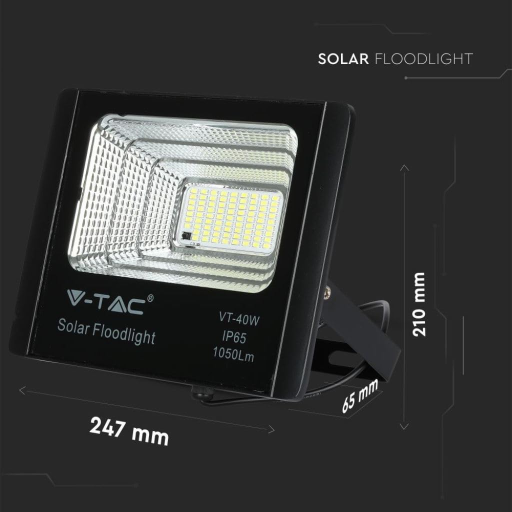 V-tac VT-40W Solar schijnwerper met zonnepaneel - 1050 Lm - 4000K - Zwart