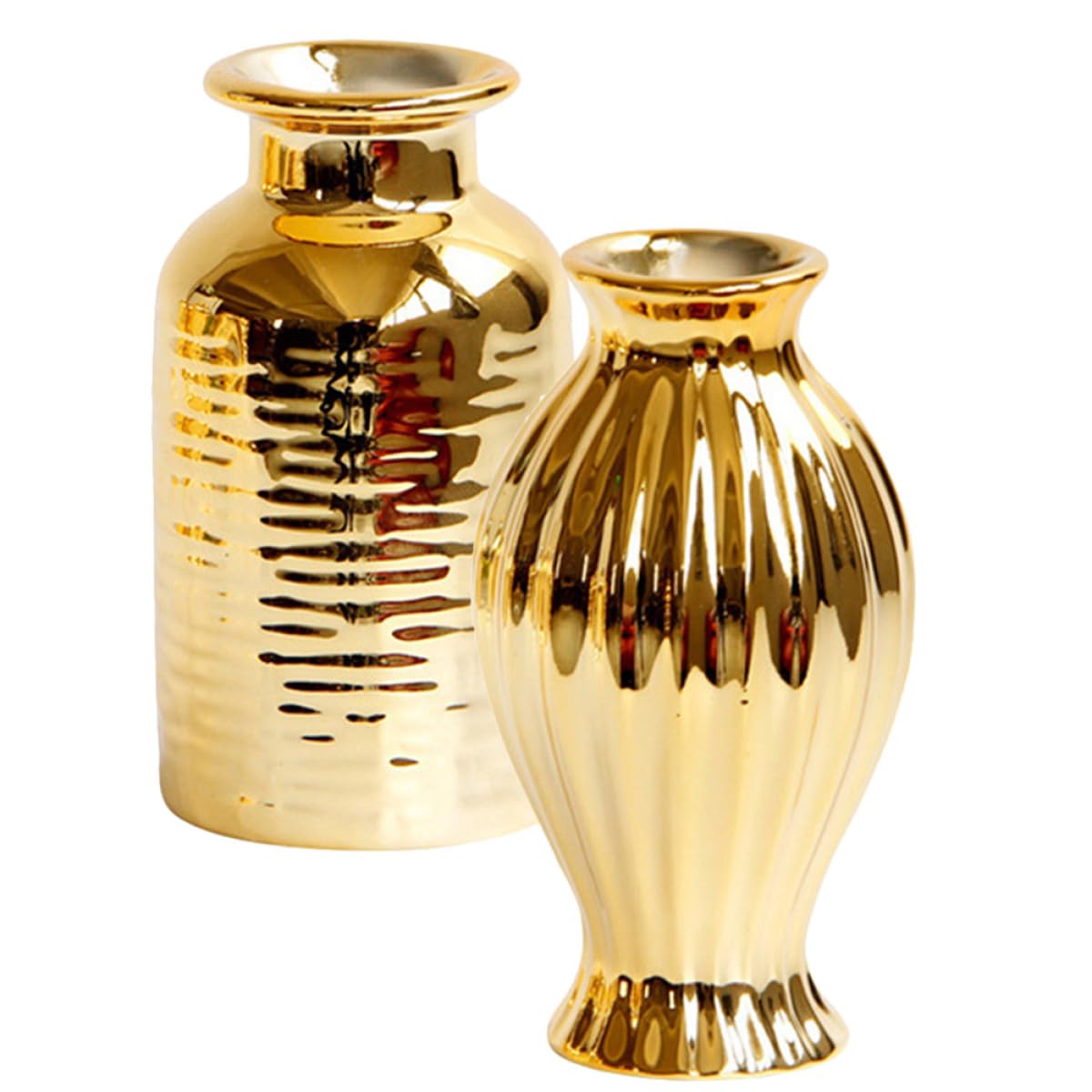 Vases en céramique dorée (lot de 2) - Mini vases de table sculptés style européen