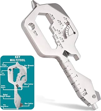 Unique Multi-Tool Gadget Gift Ideas - Fun Gift Key Shape 20 in 1 Small EDC Hand Tool for Men Dad Birthday Fathers Day Valentines Christmas Stocking Stuffer Cool DIY Camping Accessories