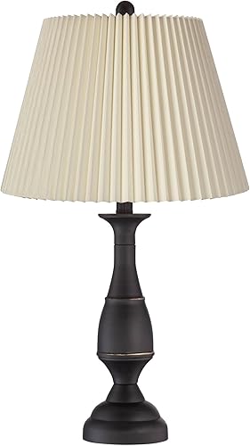 Miniatura 5 de Regency Hill Ben - Juego de 2 lámparas de mesa tradicionales de 25 pulgadas de alto, bronce oscuro, marrón, metal, marfil, cuchillo de lino,