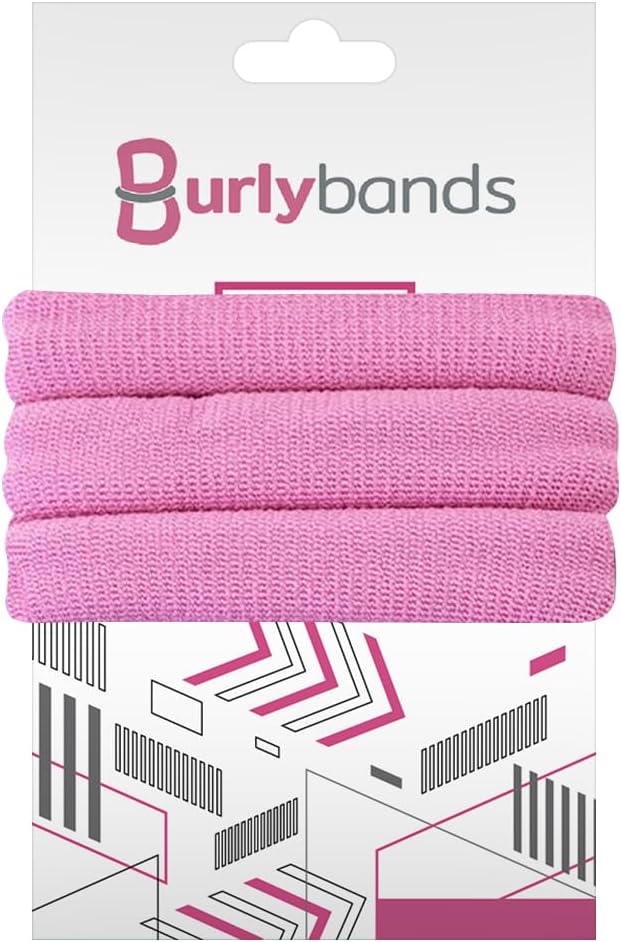 Burlybands Large Hair Ties for Thick Heavy or Curly Hair. No Slip No Damage Seamless Ponytail Holders Scrunchies Sports Thick Hair Ties. Women's Hair Elastics-Bands (Pink 3 Piece)