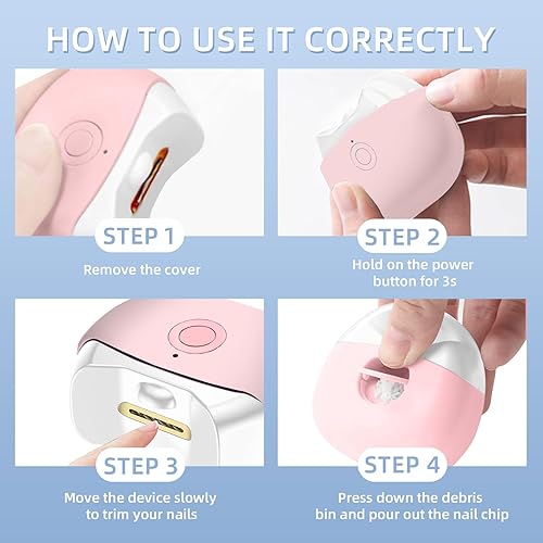 Miniatura 5 de Cortaúñas eléctrico, cortaúñas automático con 2 velocidades ajustables, cortador de uñas recargable inalámbrico con luz LED, recortador de uñas