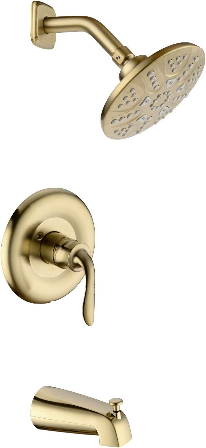 Brushed Gold Tub And Shower Faucet Set Pressure Balancing Modern Bathtub Spout And 5 Spray Shower Head Concealed Rough In Valve With Trim Included Amazon Com