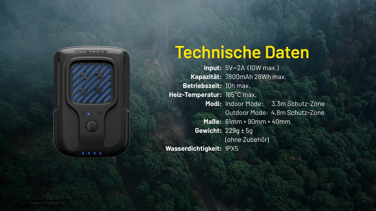 Nitecore EMR40 - Repelente eficaz de mosquitos, funcionamiento con batería, 10 horas de uso, dispositivo práctico.