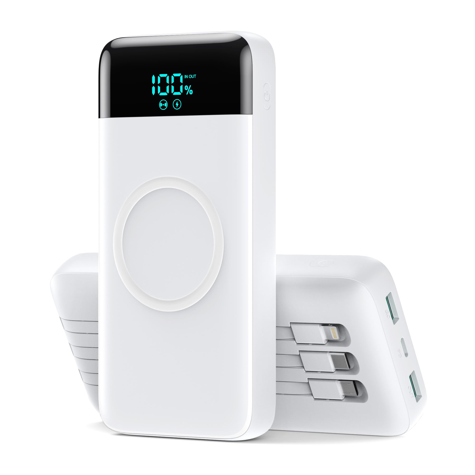 Ekrist Power Bank Wireless 26800mAh con 3 Cavi, 7 in 1 Caricatore Portatile Wireless Ricarica Rapida 25W PD3.0+QC4.0, Display LCD Batterie Esterna 6 Uscite Compatibile con iPhone Huawei Samsung ecc.