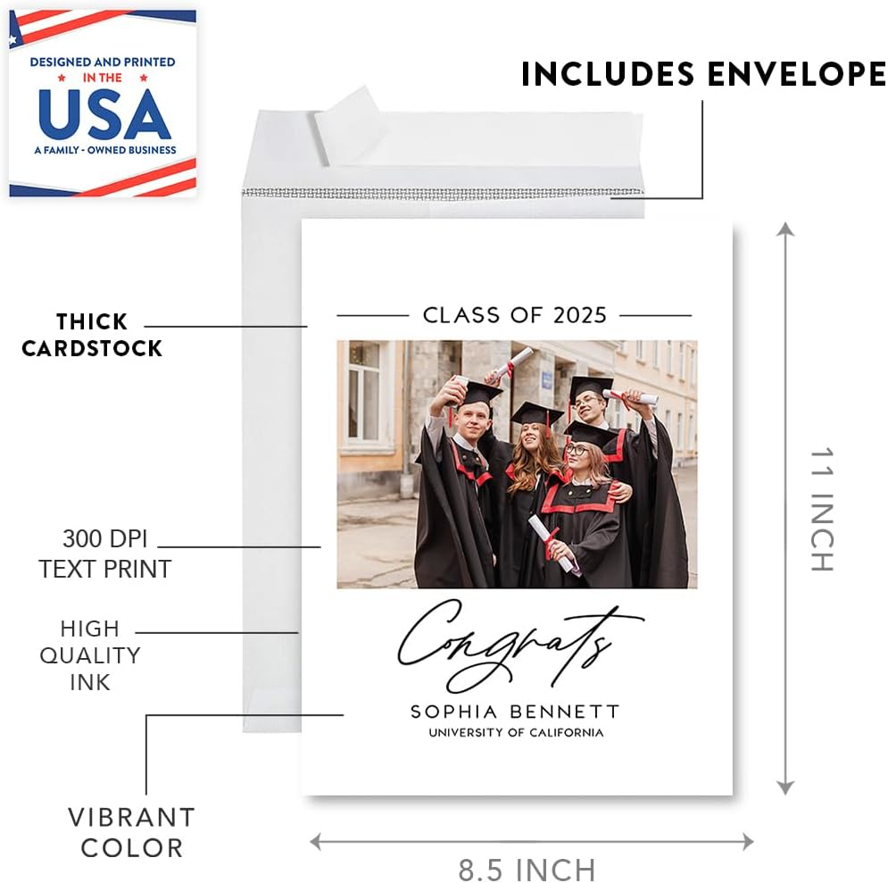 Andaz Press 8.5"x11" Personalized Jumbo Graduation Photo Card with Envelope, Class Of 2026 Custom Congrats Card for Him Her, High School, College, University, Grad, Nursing, Minimal Greeting Card Gift