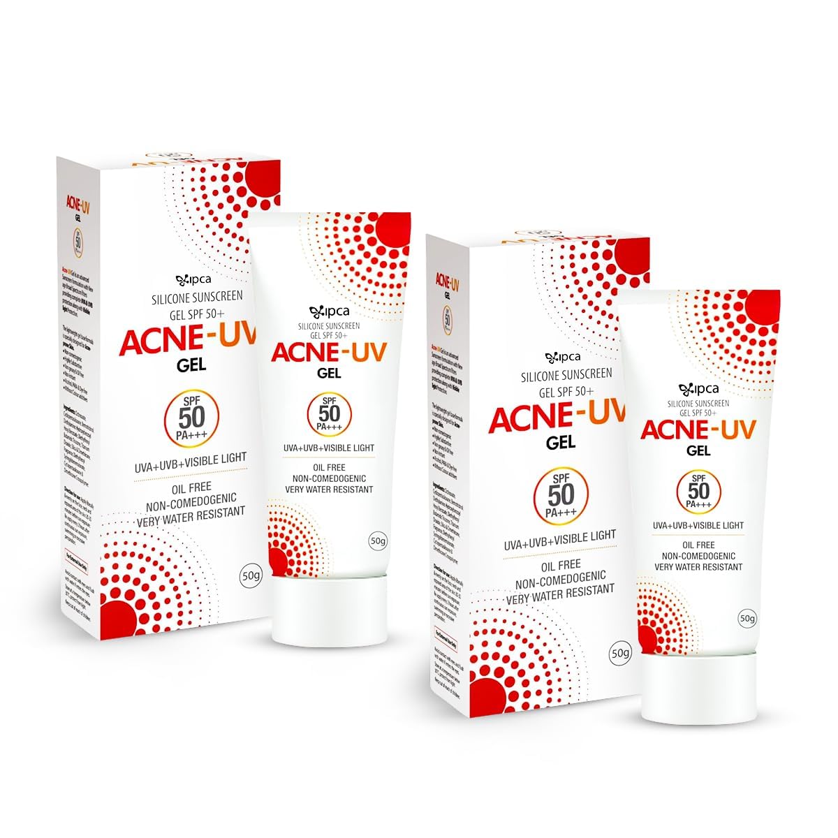 ACNE-UV Sunscreen SPF50 PA+++ | 50g (Pack 2) ACNE-UV Gel Sunscreen | Non Comedogenic Silicone Gel | Oil-Free | UVA/UVB Protection | Water Resistant | No White Cast | Suitable for All Skin Types