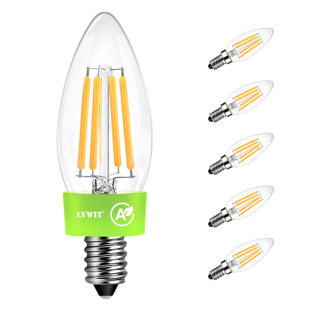 LVWIT 2.2W E14 LED Warmweiss A, Filament Lampe Glühfaden C35, 2700K Warmweiß, 470 Lumen Glühbirne, ersatz 40W, Rustikalampe Kerzenform, Nicht Dimmbar (6er Pack) Energieklasse A