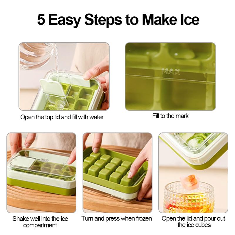 Molde para hielo de 15 cubos con tapa, verde miniatura 4