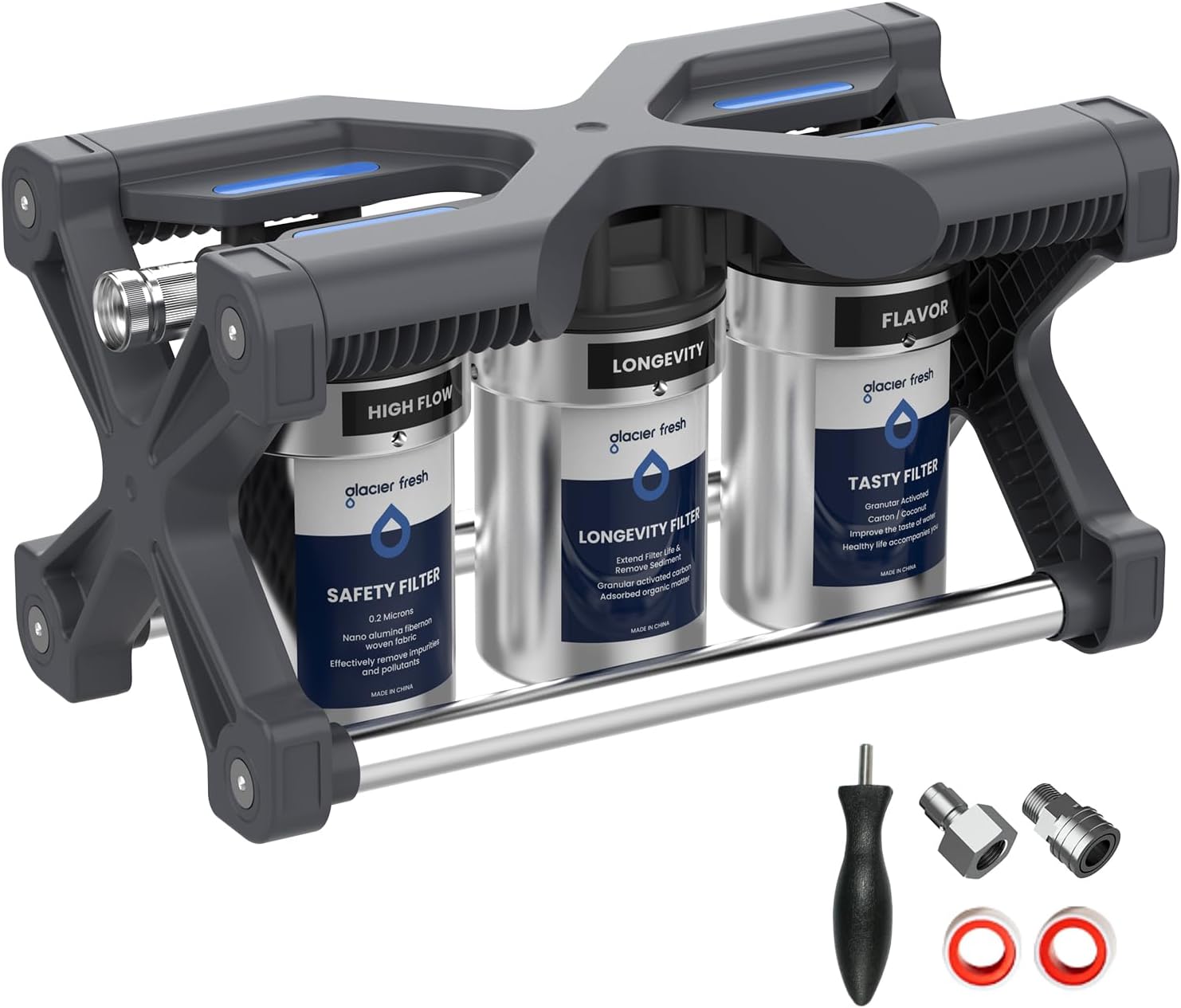 Replacement for Technology RV Water Filtration System, 0.2 Micron Camper Water Filter with Compact 5 Inch Filter, 3-Stage Premium RV Water Filtration System for RVs, Campers and Boats