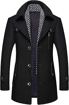 ジャケット・アウター handmade wool middle coat CHARTOU Men's Stylish Scarf Single breasted Wool Walker Coat Thick