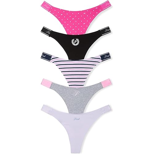 Victoria's Secret PINK Women's Cotton Logo Thong Underwear, Panties for Women, Multi Pack (XS-XXL)