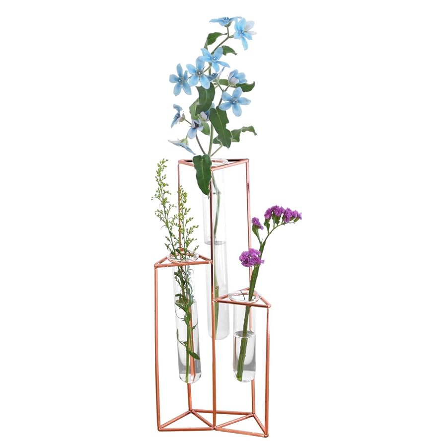 Amazon.co.jp: 花瓶 一輪挿し 3本 置き型 ガラス アイアン