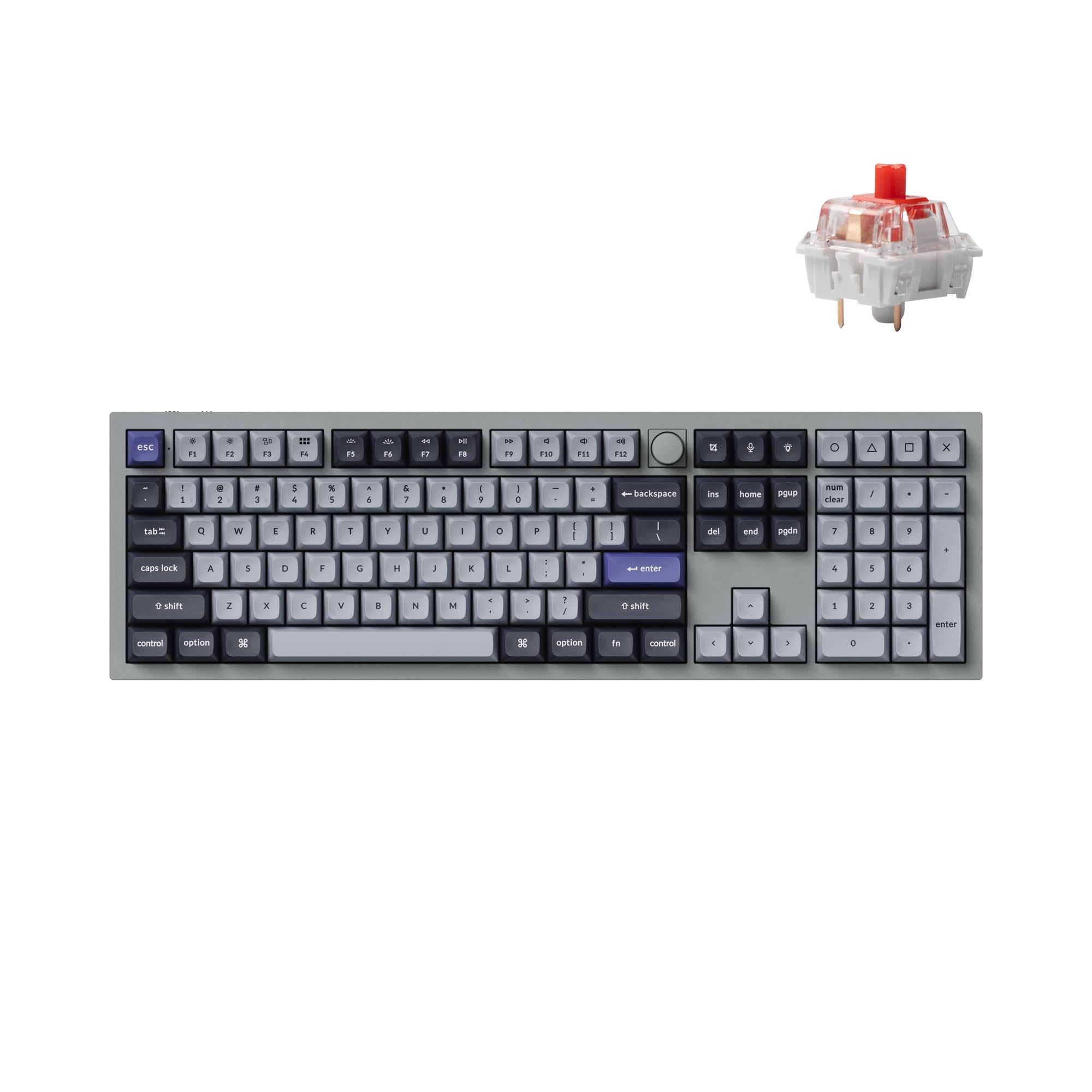 Keychron Q6 Pro Full Aluminum RGB Wireless Bluetooth Custom Mechanical Keyboard, Full-Size QMK/VIA Programmable Knob KSA Double-Shot PBT Keycap Hot-Swappable Red Switch, Mac Windows Linux - Grey