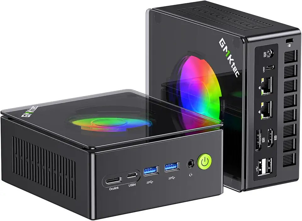 GMKtec Mini Gaming PC, AMD Ryzen 9 8945HS(8C/16T, Up to 5.2GHz) Desktop Computer W11 Pro, 64GB DDR5 RAM 1TB, Oculink Port/Dual NIC LAN 2.5G/HDMI/DisplayPort/USB4*2 K11