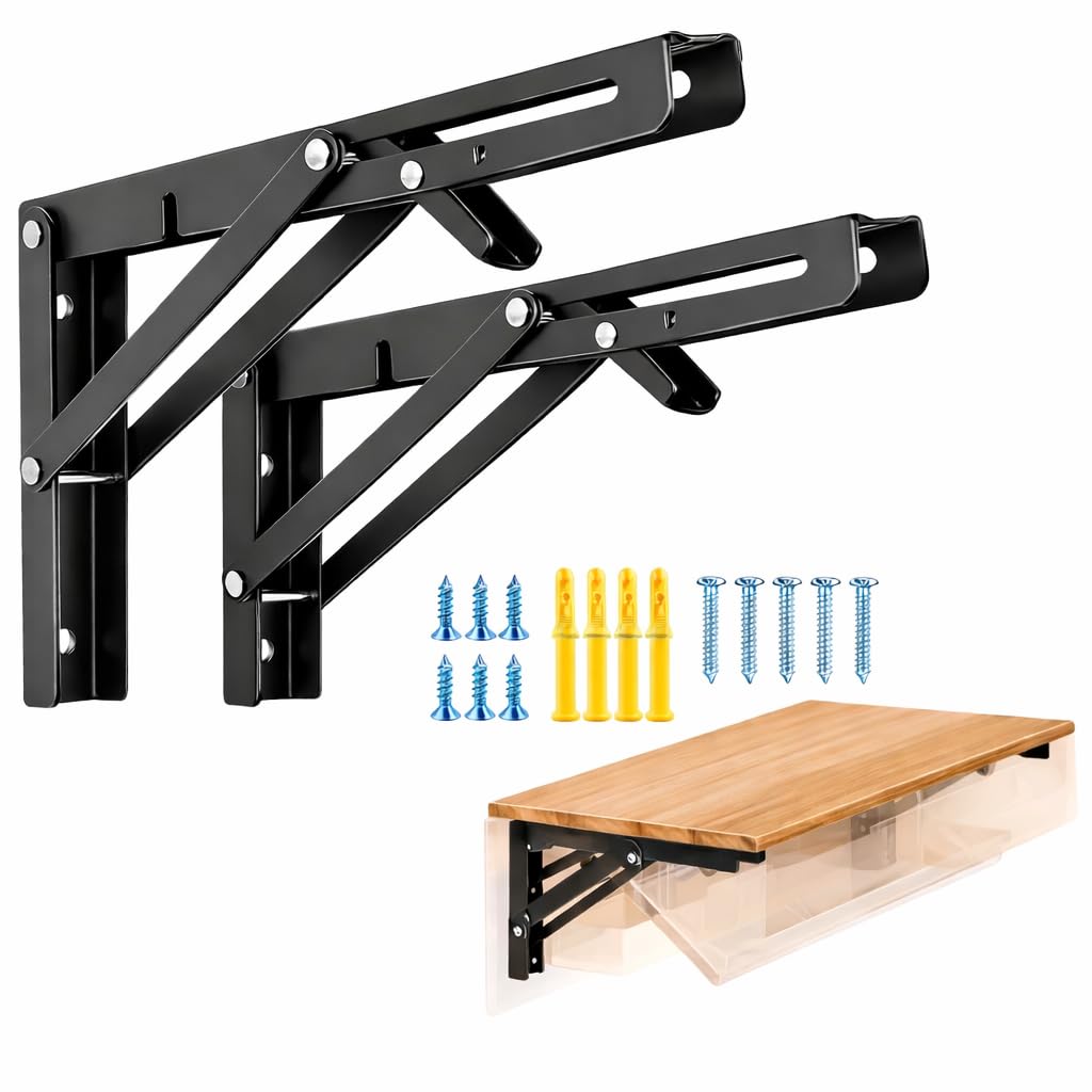 Folding Shelf Brackets, Heavy Duty Stainless Steel, Collapsible Bracket Wall Mounted DIY Foldable Brackets for Table Desk Workbench, 150 lb Capacity, Space Saving for Office and Home, 2-Pack (20 CM)-picture-28