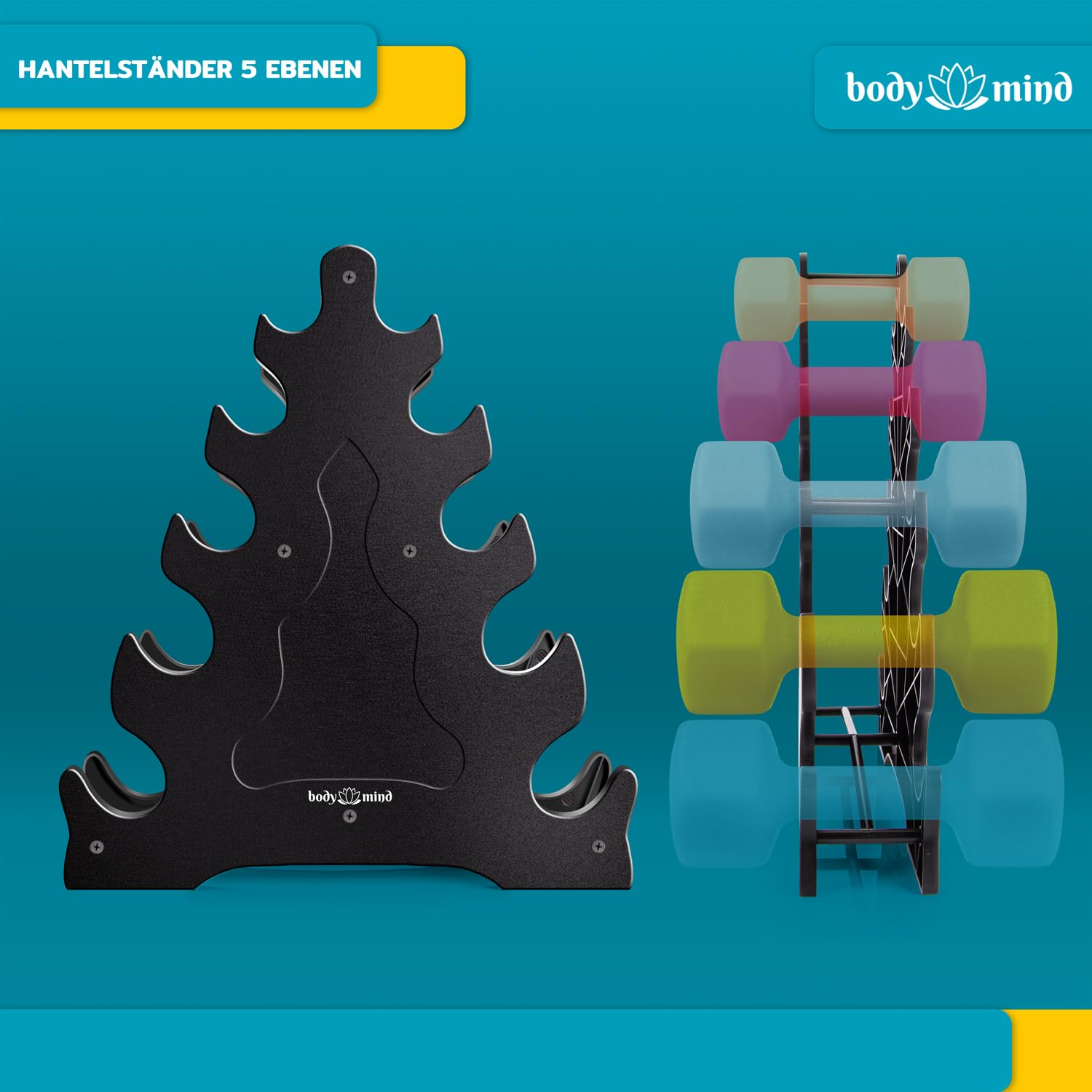 Body & Mind® Dumbbells Set van 2 halters Halters; Effectieve krachttraining met verschillende gewichten; Fitness workout thuis (4 kg - Gele set van 2