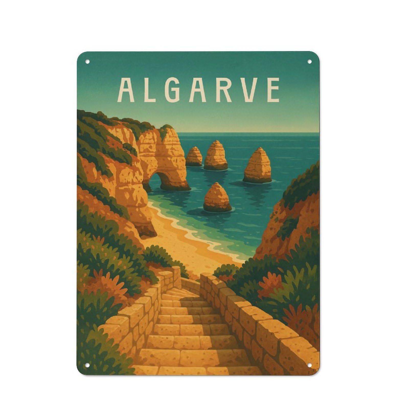 Junmoney Style-8 Algarve Travel Retro Metal Wall Decor 40X30cm, Metal Sign For Bar, Kitchen, Garage Or Games Room