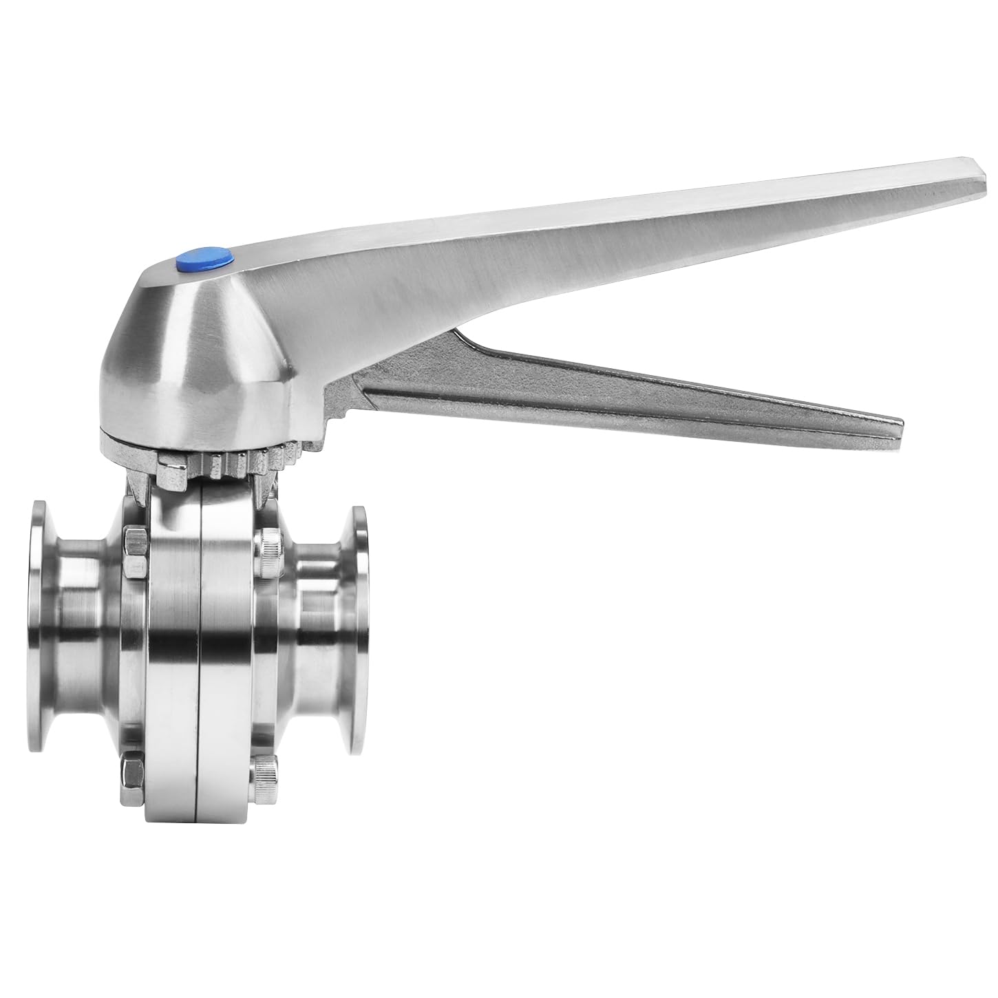 DERNORD Vanne papillon à trois pinces de 3,8 cm avec poignée de déclenchement en acier inoxydable 304 Tri Clamp Clover (tube OD de 3/4 pouce)