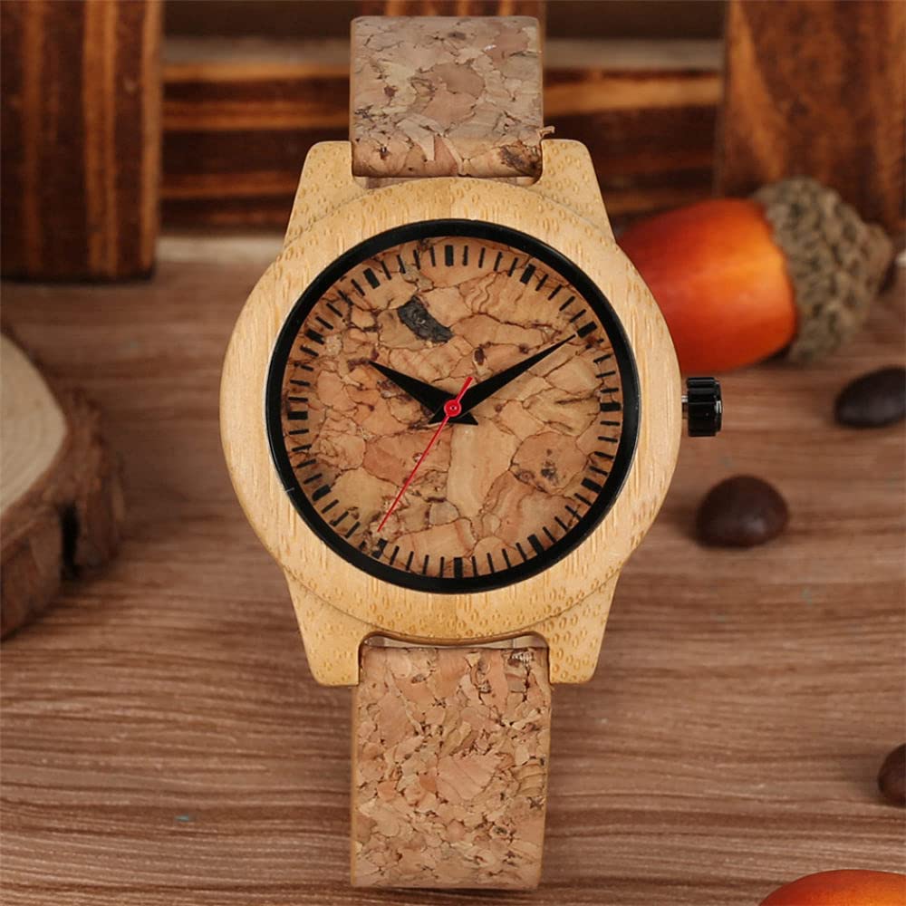 Montre Femme Tendance à Cadran Bois Et Bracelet Liège - 38 Mm - Neuf Avec étiquette
