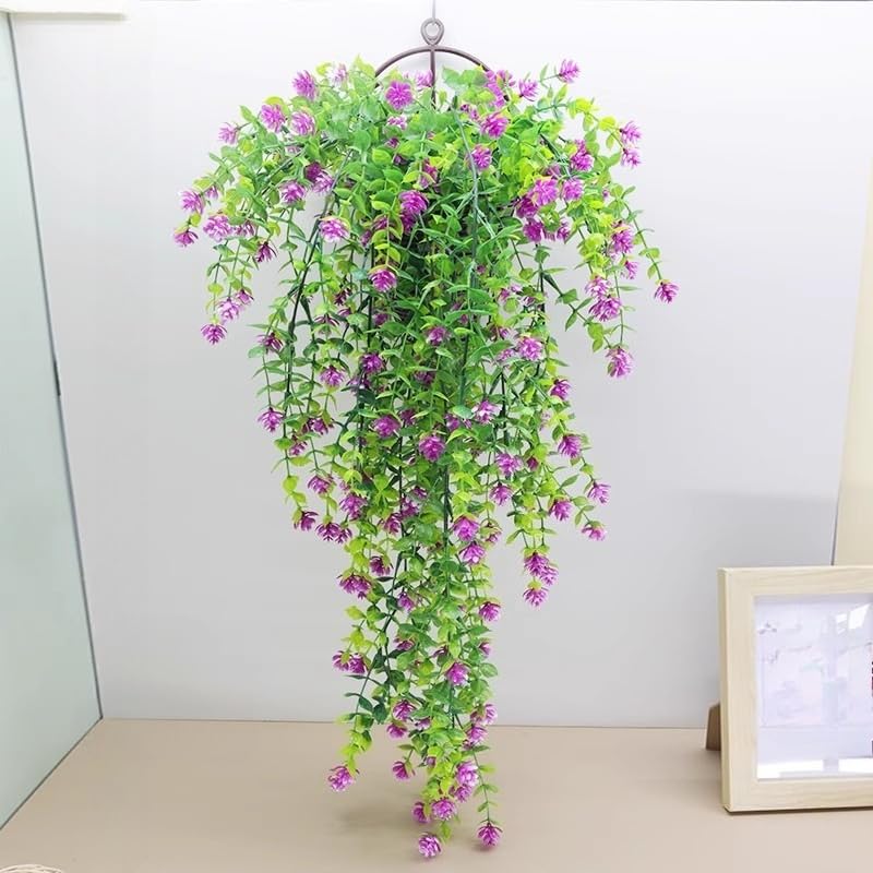 29.9inch Artificial Hanging Flowers Vines Eucalyptus Camellia Simulation Branches Plastic Fake Flowers Plants Wedding Garden Decorations (Rose Red)