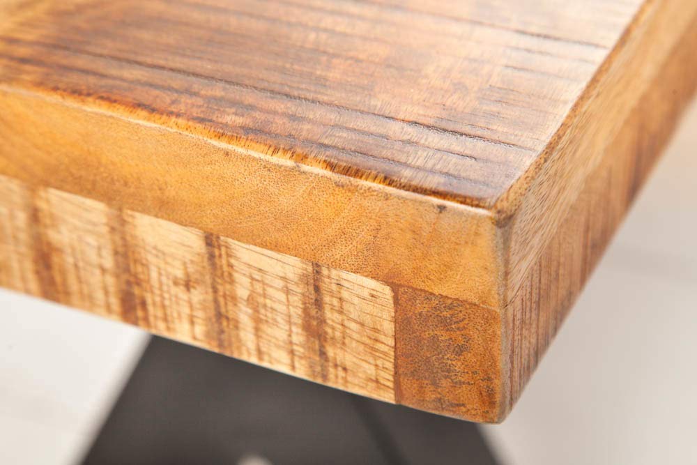 riess-ambiente.de Industrial Sitzbank Iron Craft 200cm Mangoholz mit schwarzen X-Beinen Bank Massivholzbank Küchenbank