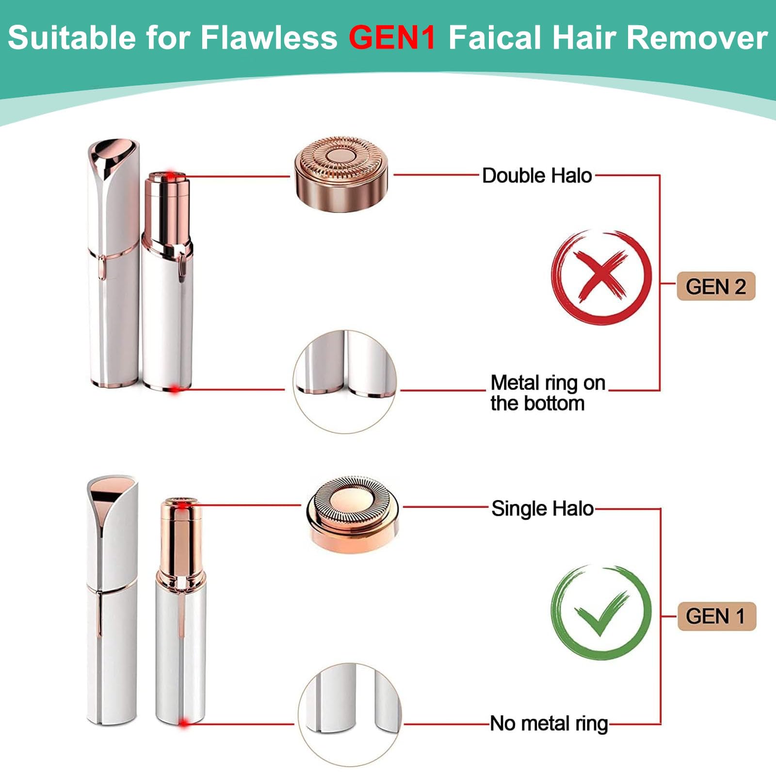 4 Stück Gesichtshaarentferner Ersatzköpfe Kompatible mit Fin-ishing Touch Flawless Generación 1 Elektrorasierer für Lippen Kinn Wangen 18-karätigen vergoldeten Scherkopf