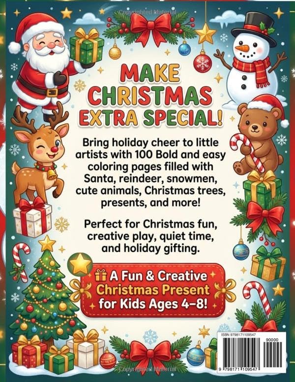 Christmas Coloring Book for Kids Ages 4-8: Christmas Gift for Kids with Bold and Easy Holiday Coloring Activities Featuring Santa, Reindeer, Snowmen, ... (Christmas Magic Coloring Books Collection) image 3