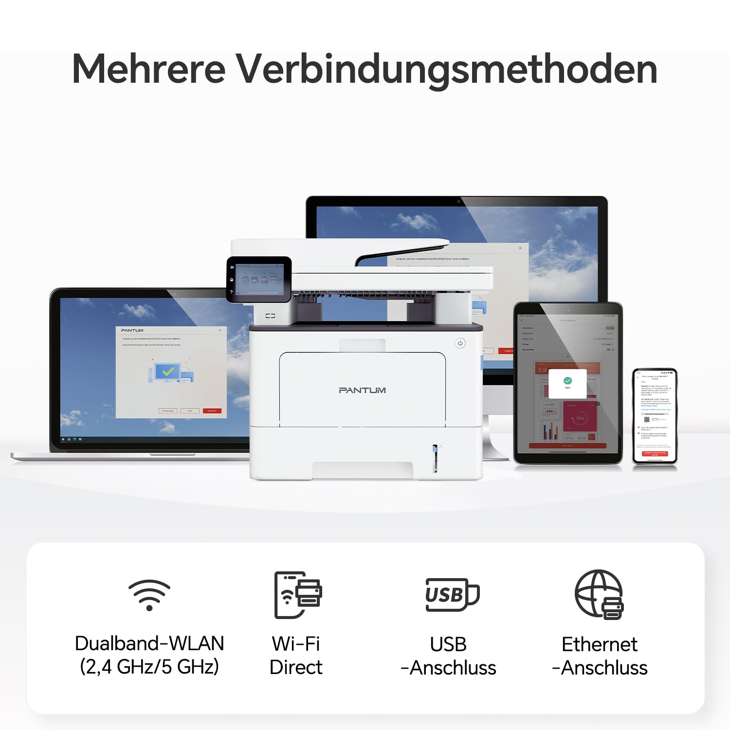 PANTUM BM5220ADW Laserdrucker multifunktionsgerät mit Scanner und kopierer, Schwarz-Weiß, 42 ppm, Automatischer Duplexdruck, Drucker WLAN, A4, Inklusive 3000-Seiten-Starter-Toner