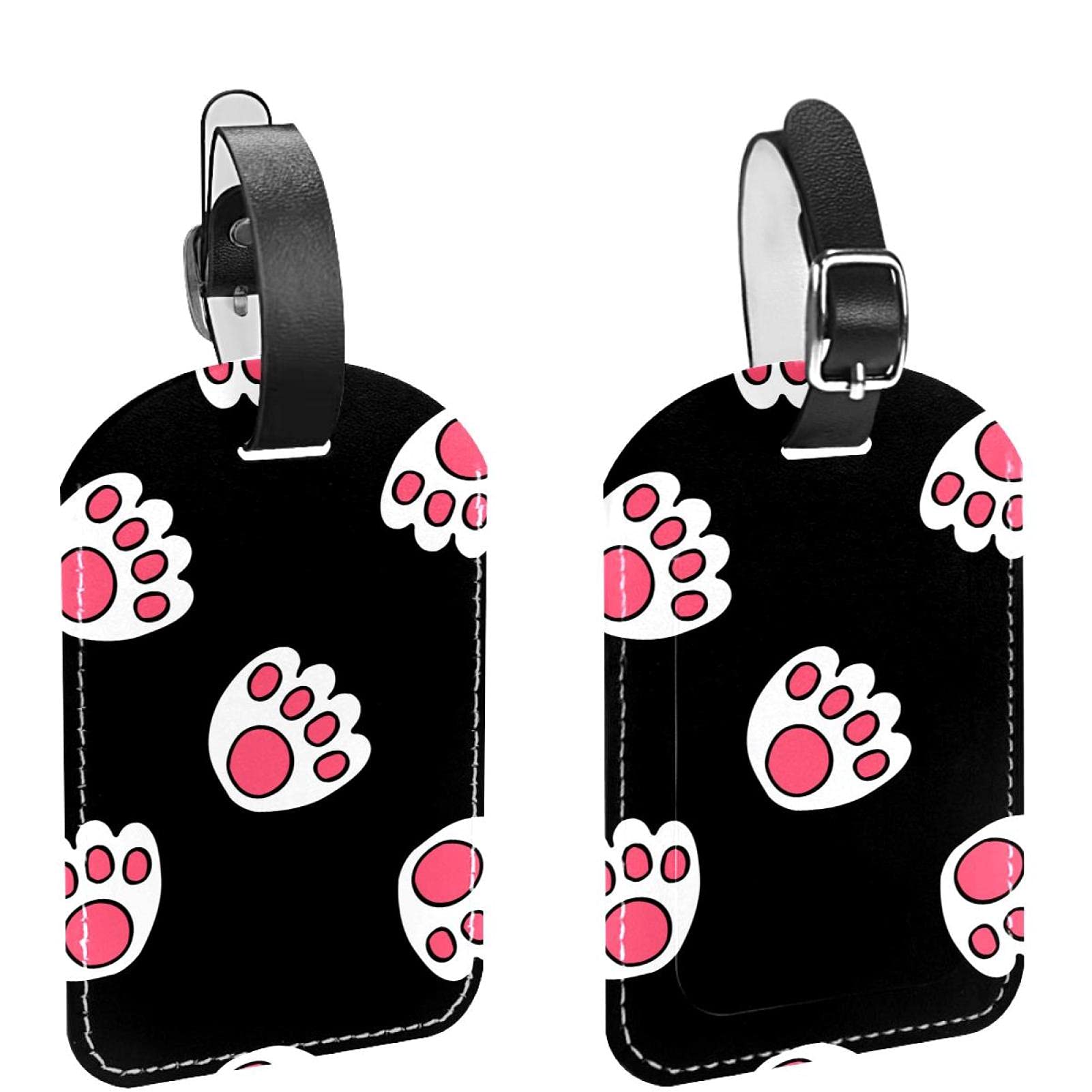 FAMIDIQGO Étiquettes Bagage Cuir Chat Mignon - Lot De 2 - Protection Données Personnelles