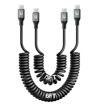 USB C to USB C Cable for Car 3FT/6FT, Coiled USBC Fast Charging Cables, 2Pack Short USB Type C Cord Compatible with iPhone 17/16/15/Samsung Galaxy S20 S10 S9 S8 Plus Note 10 9 8 and More USB C Devices