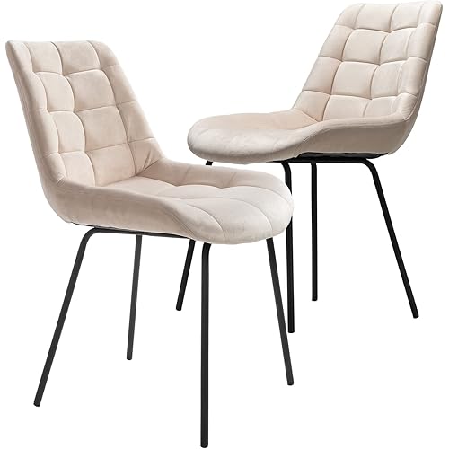 NicBex Velvet Dining Chairs, Upholstered Reception Chairs, Tufted Accent Chair with Metal Legs for Home Kitchen, Living Room, Set of 2, Khaki
