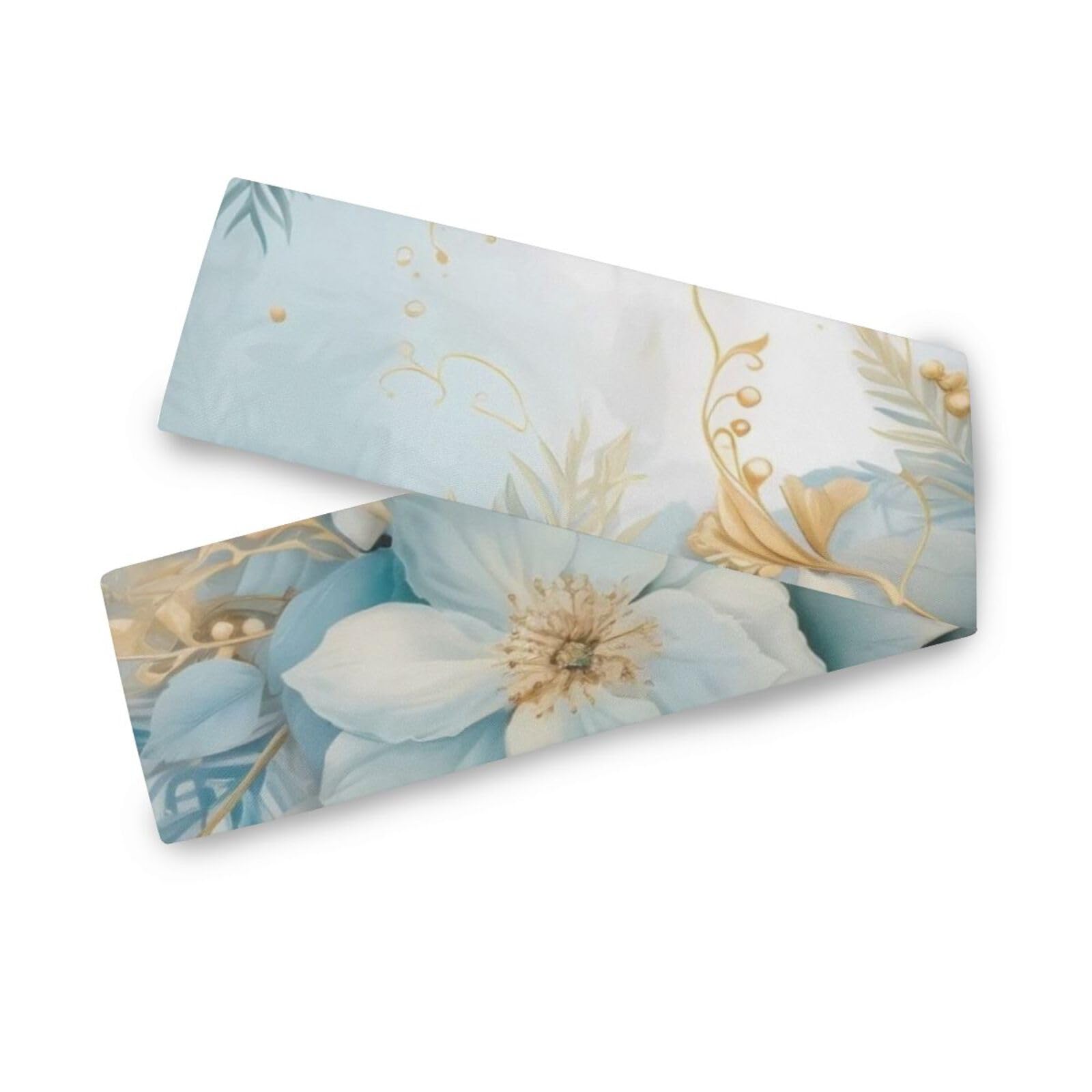 Camino de mesa azul y dorado con flores de Navidad, azul polvoriento, 13 x 70 pulgadas, decoración de mesa para fiestas, caminos reutilizables para mesas de 70 pulgadas de largo