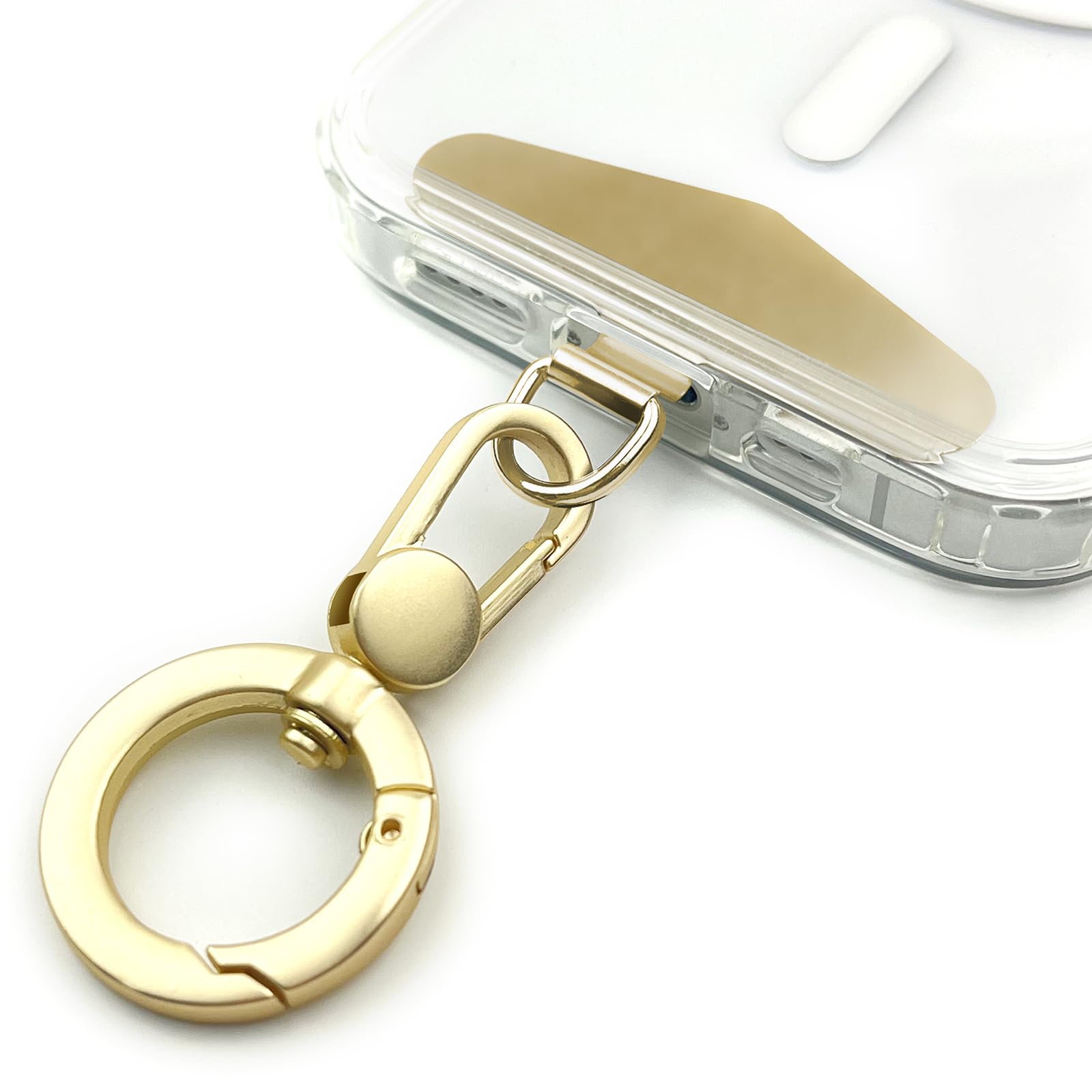 TENOC Metal Phone Tether, Universal Cellphone Lanyard Pad with 360 Rotation Spring Ring, Gold