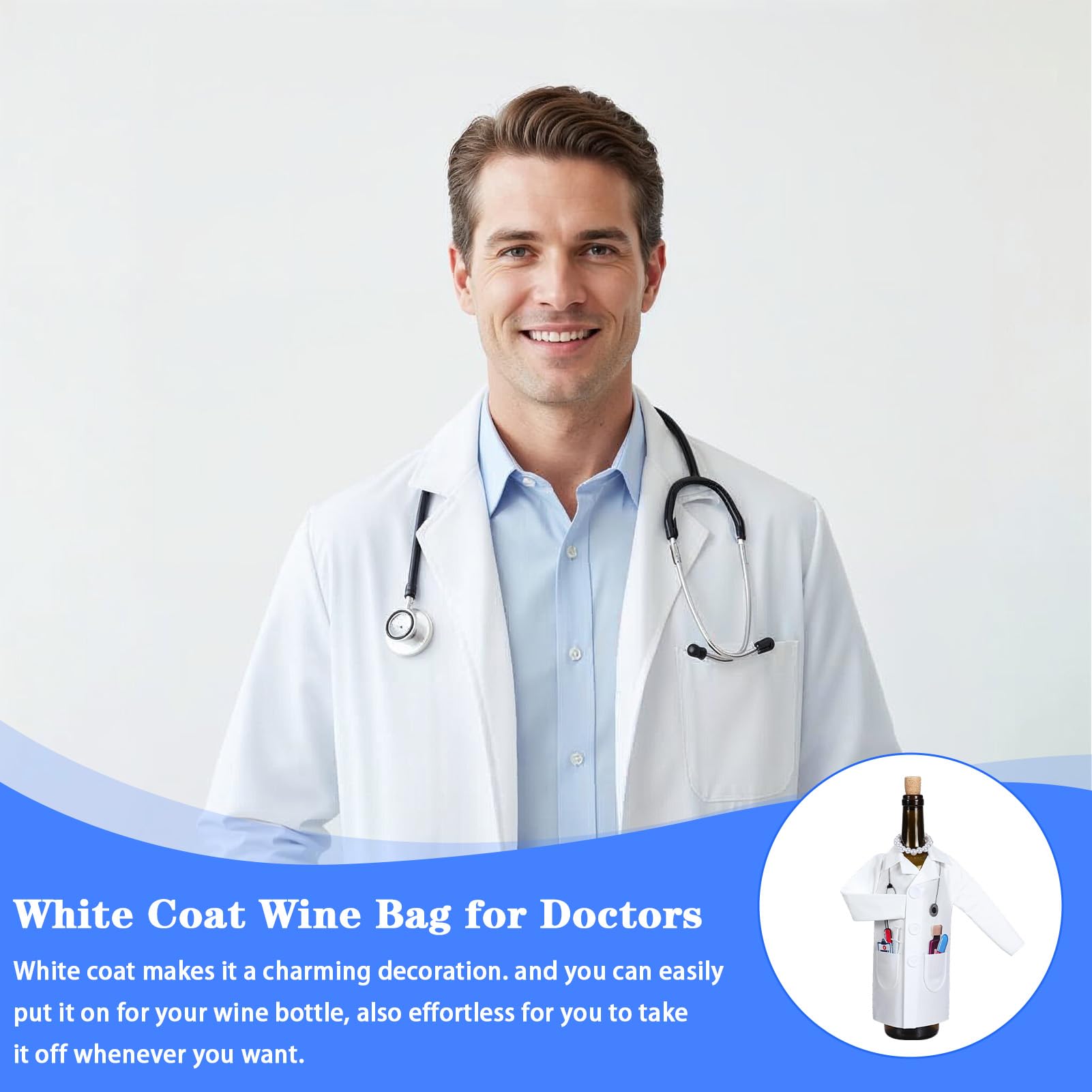 1 juego de fundas para botellas de vino, funda de fieltro para botellas de vino con collar de jeringa y termómetro, divertido regalo para enfermeras, médicos, graduaciones, fiestas